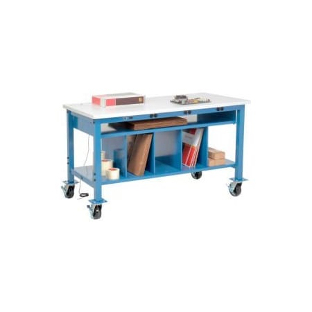 Global Equipment Mobile Packing Workbench W/Lower Shelf Power, ESD Square Edge, 60"W x 30"D 244211AB